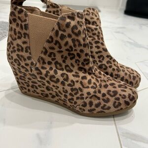 Leopard Print Wedge Ankle Boots